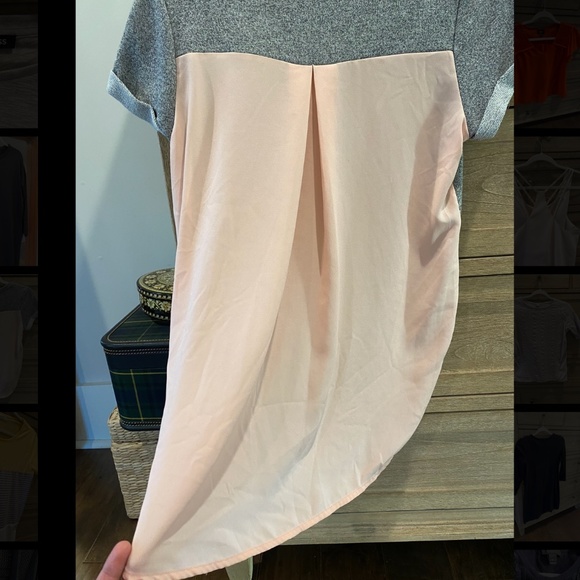 Grey short sleeve sweater tunic with sheer pink back - Picture 3 of 3